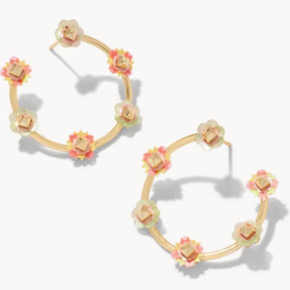 NWT - Kendra Scott 14k Gold Plated Deliah Gold Open Frame Hoops in Pink Mix - Picture 1 of 8